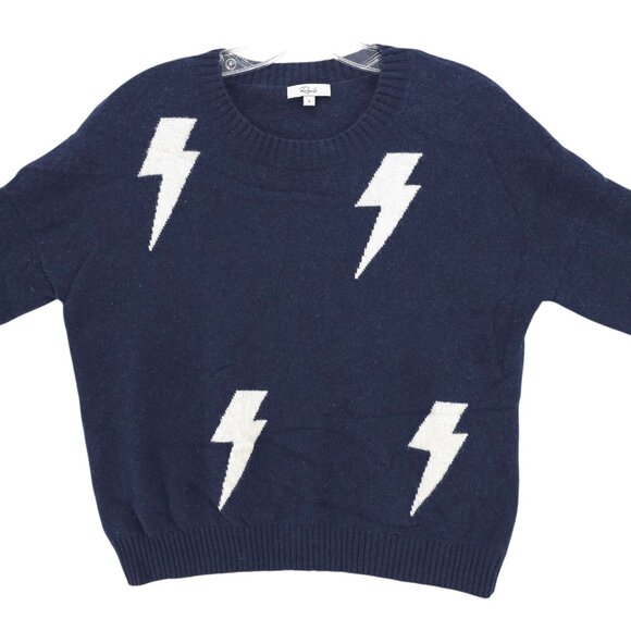 RAILS Presley Sweater Wool Cashmere Navy Blue White Lightning Bolt SMALL - Picture 2 of 6